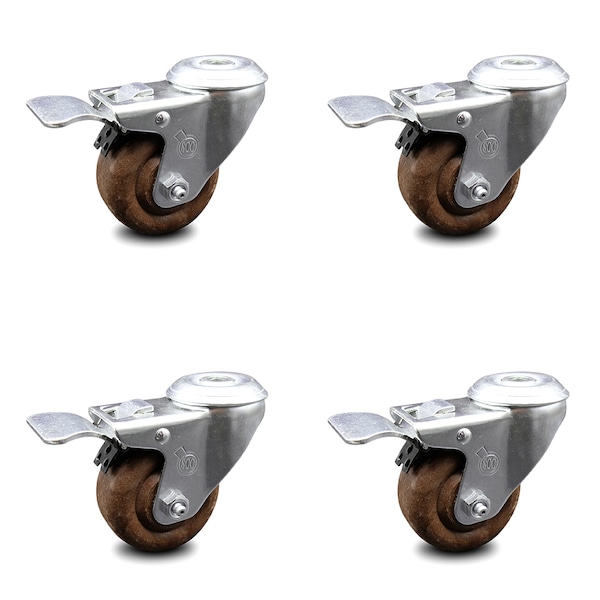 Service Caster 3.5 Inch High Temp Glass Filled Nylon Bolt Hole Caster Set with Total Lock Brake SCC-BHTTL20S3514-GFNSHT-4 - main